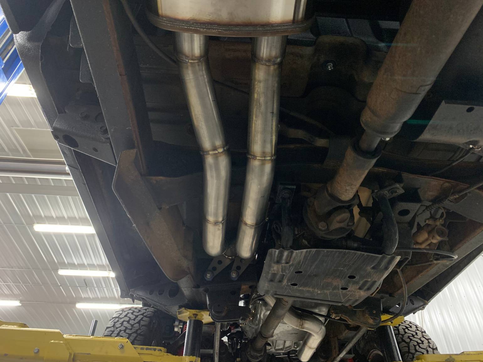 Two long exhaust pipes of the car
