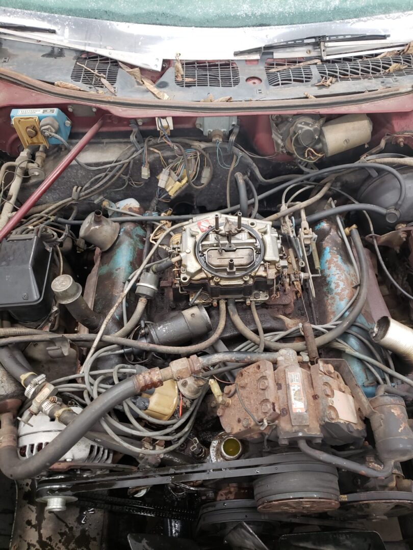 Close view of the old car engine