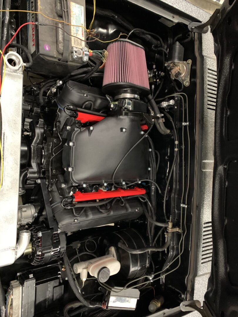 Black colour heavy car engine, auto parts