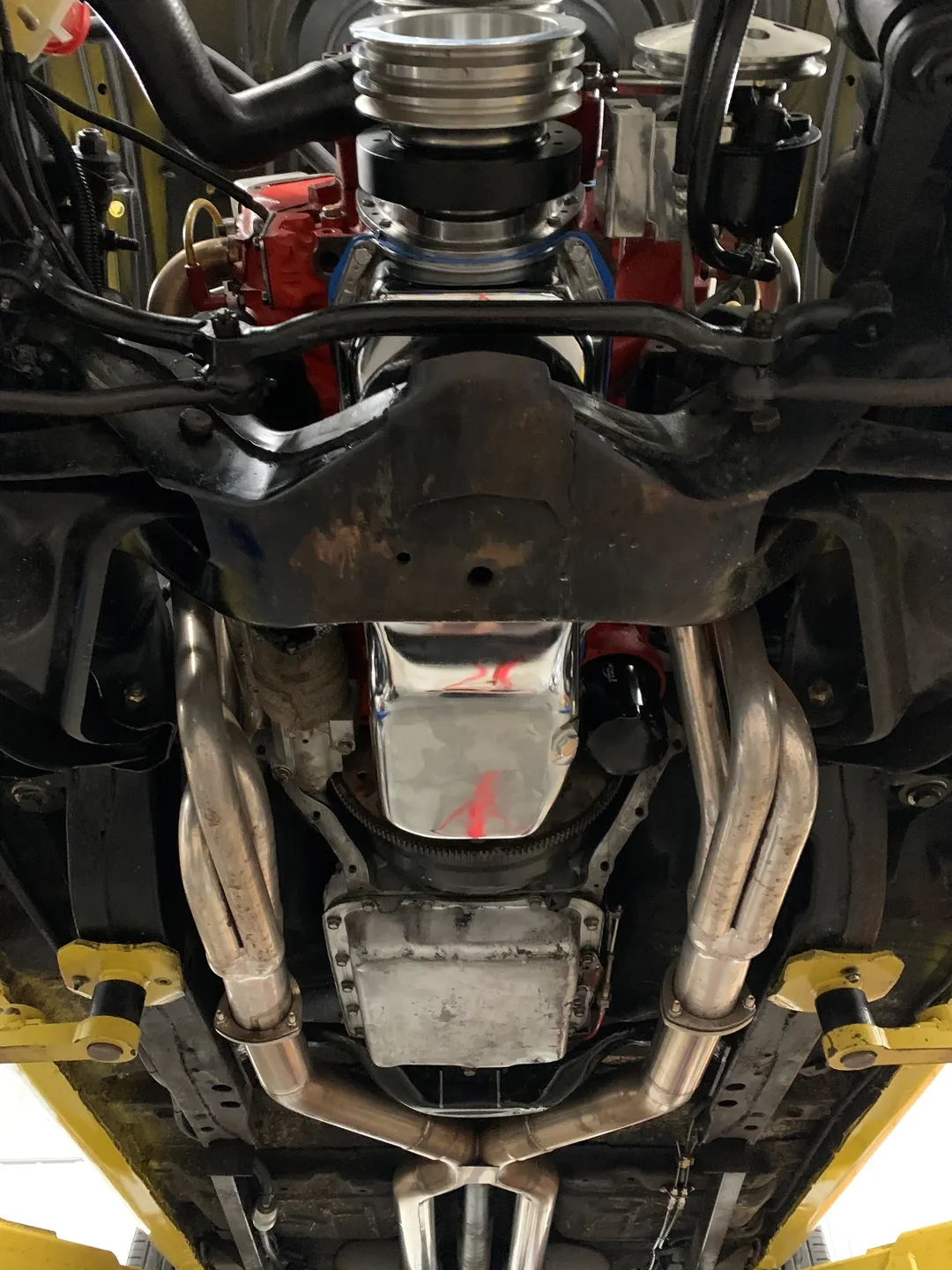 The close view of lower side auto parts of a car