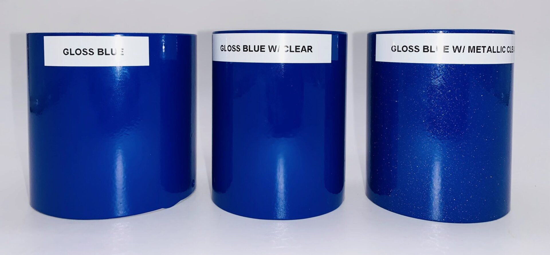A set of three gloss blue with a clear part