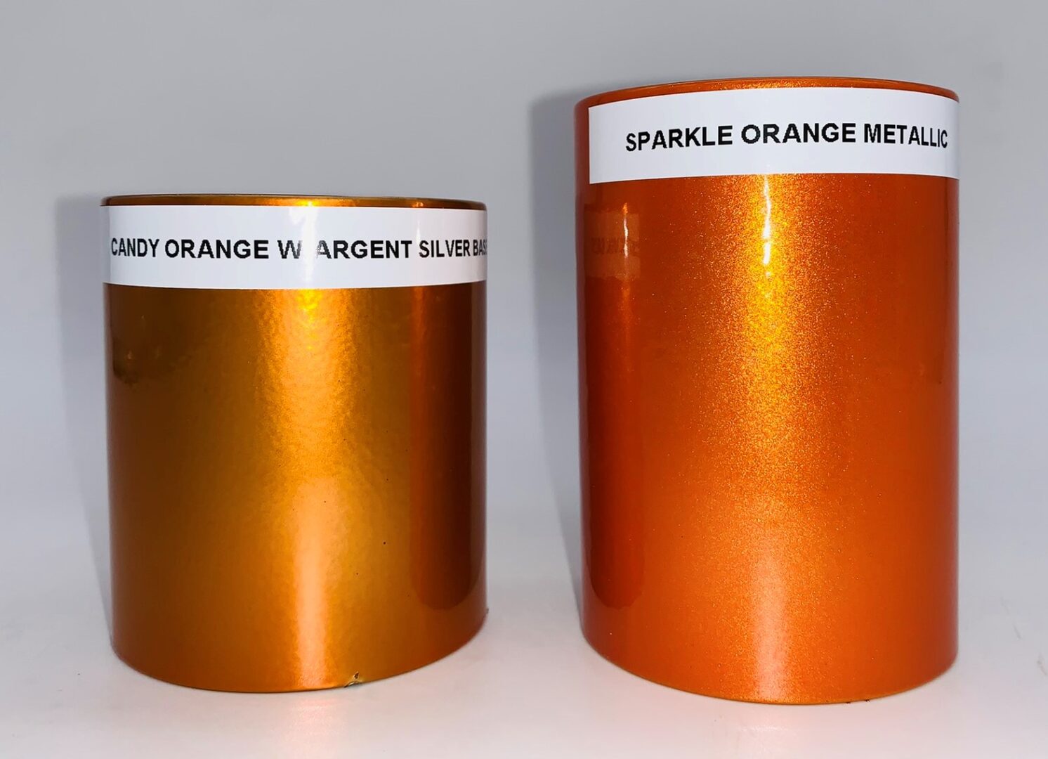Two bright sparkle orange metallic colors